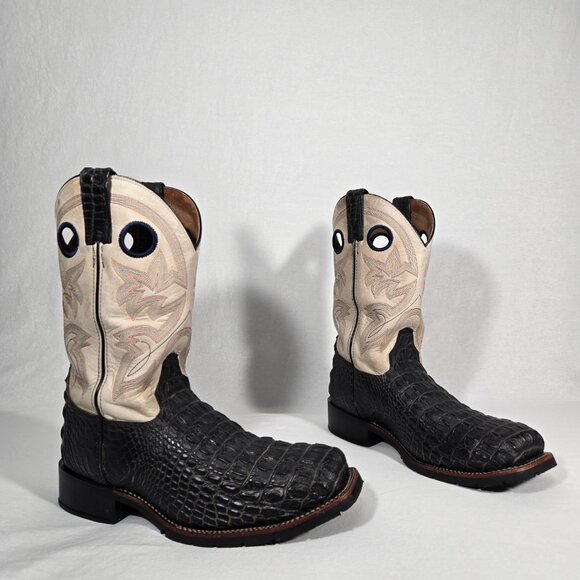 DOUBLE-H Stephen LEATHER Black Caiman Print Steel Toe Cowboy Boot Men Size 10EE. - Picture 1 of 17